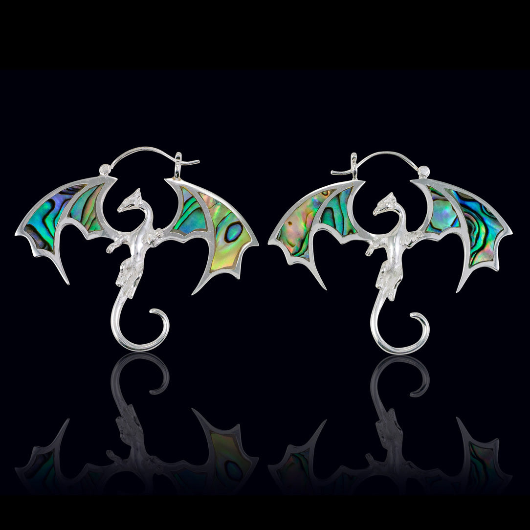 Abalone Winged Dragons - Silver Posts