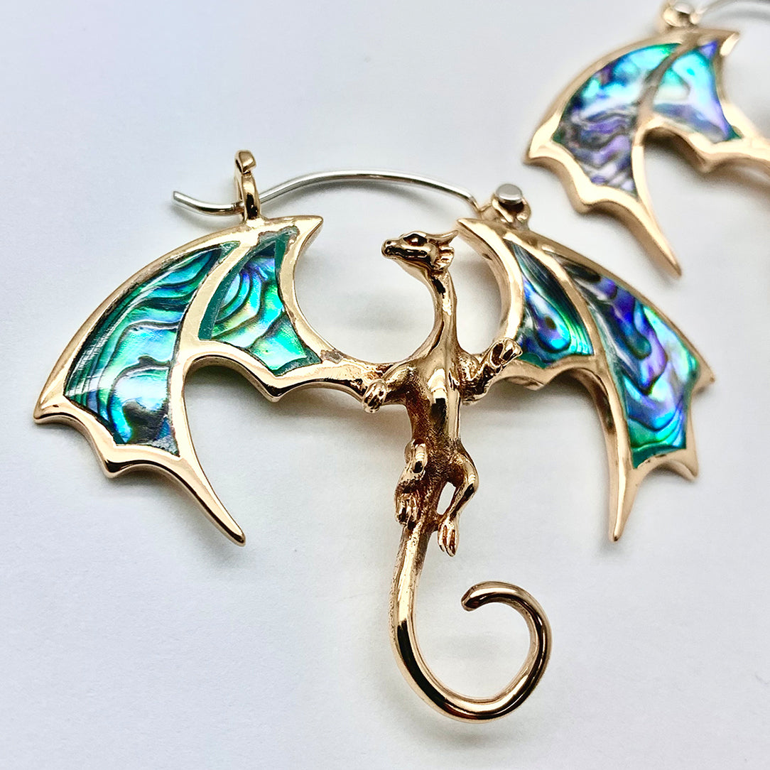 Abalone Winged Dragons - Silver Posts