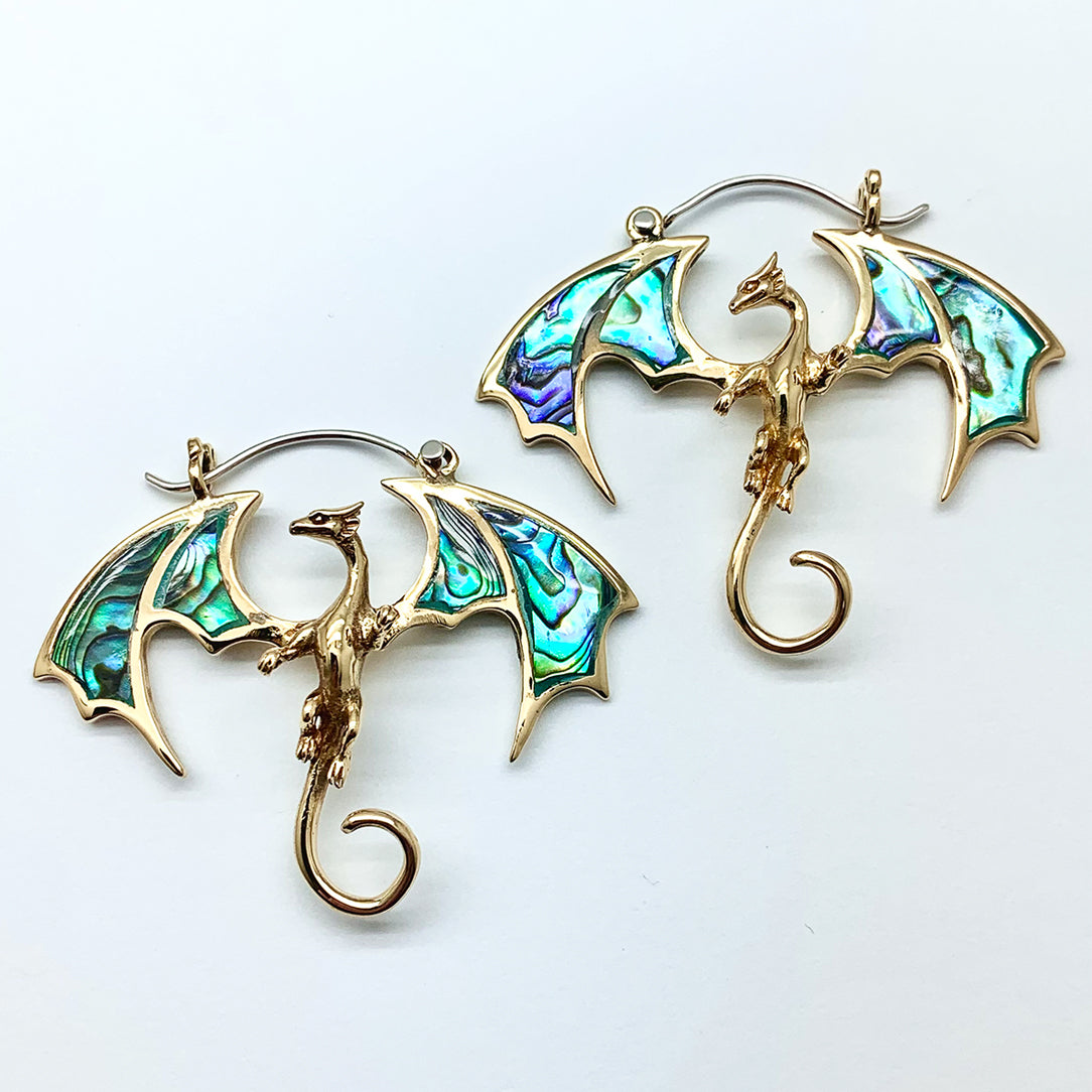 Abalone Winged Dragons - Silver Posts