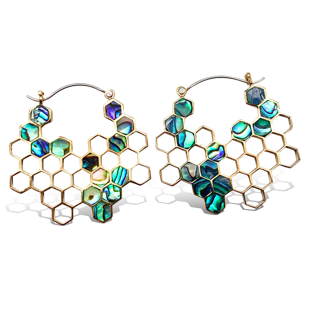 Abalone Honeycomb Hoops - Silver Posts