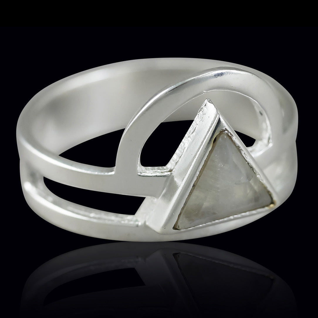 Moonstone Rising Triangle Ring - Silver