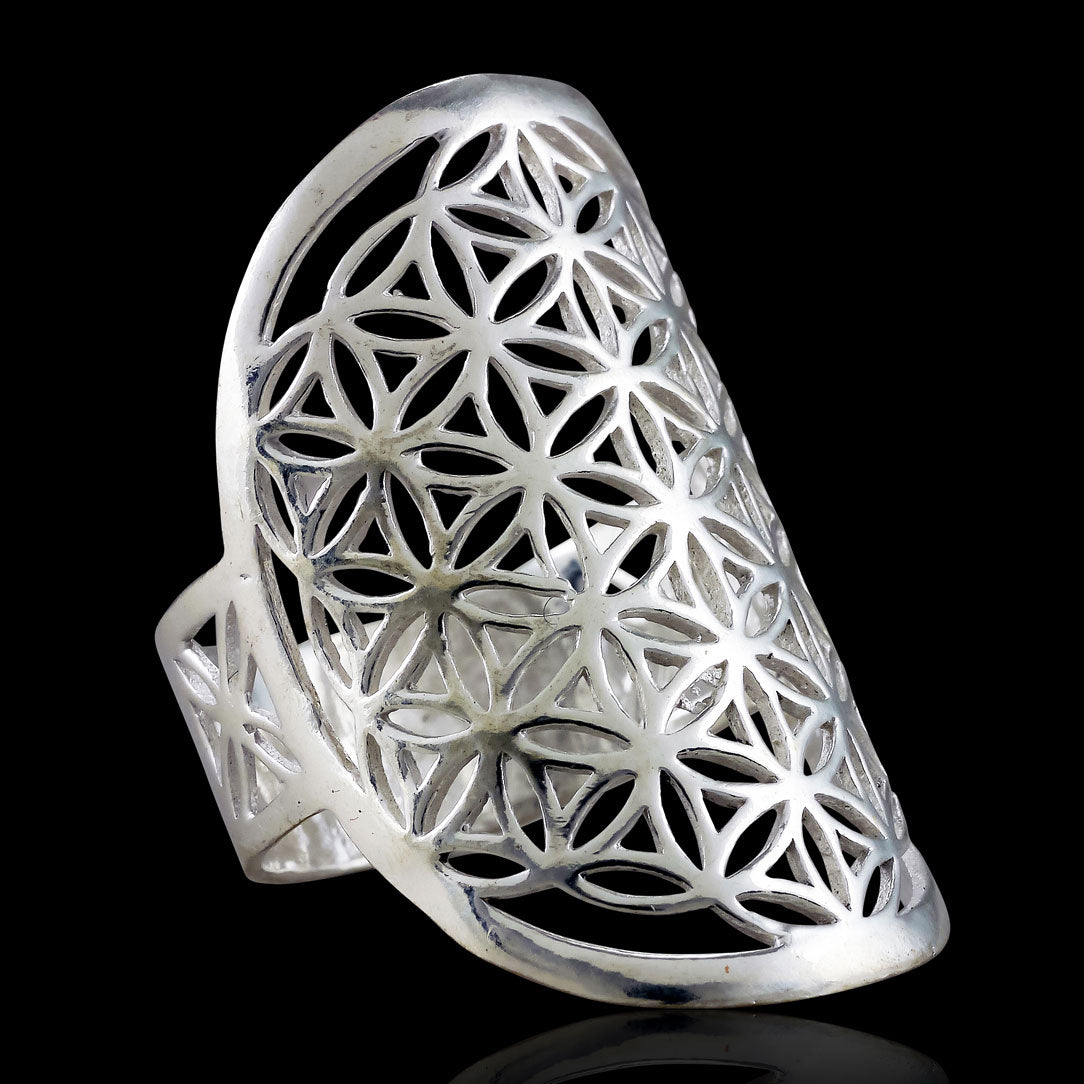 Flower of Life Oval Ring - Silver