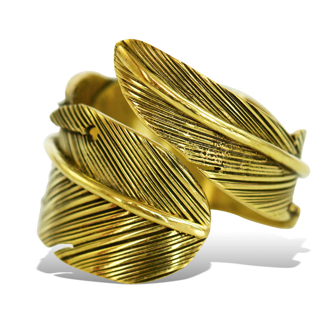 Wrapped Feather Ring - Brass