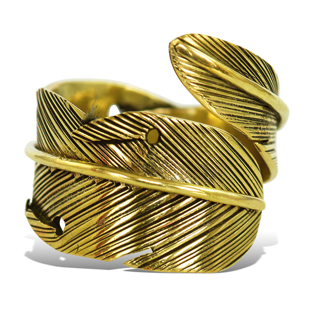 Wrapped Feather Ring - Brass