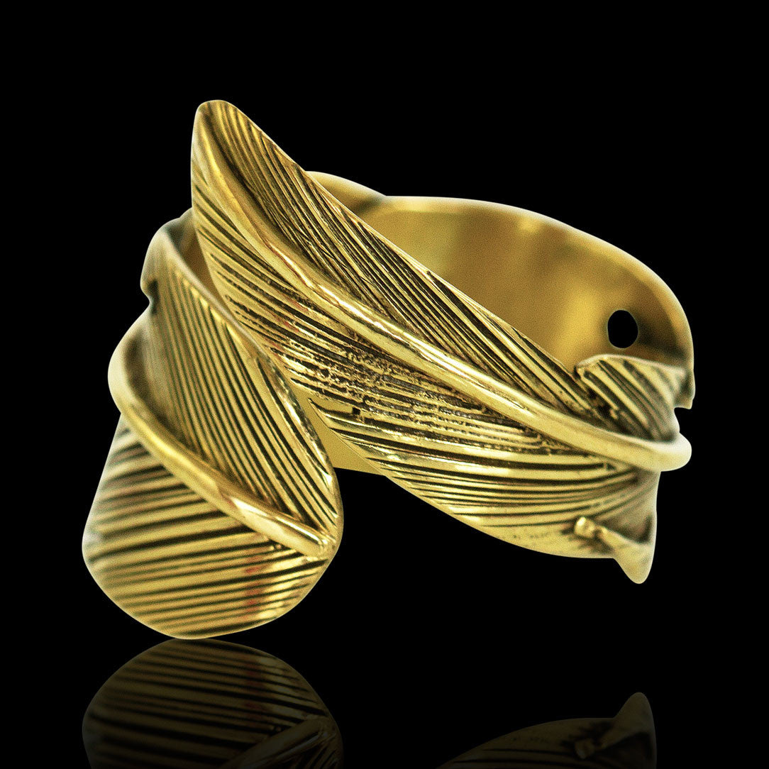 Wrapped Feather Ring - Brass