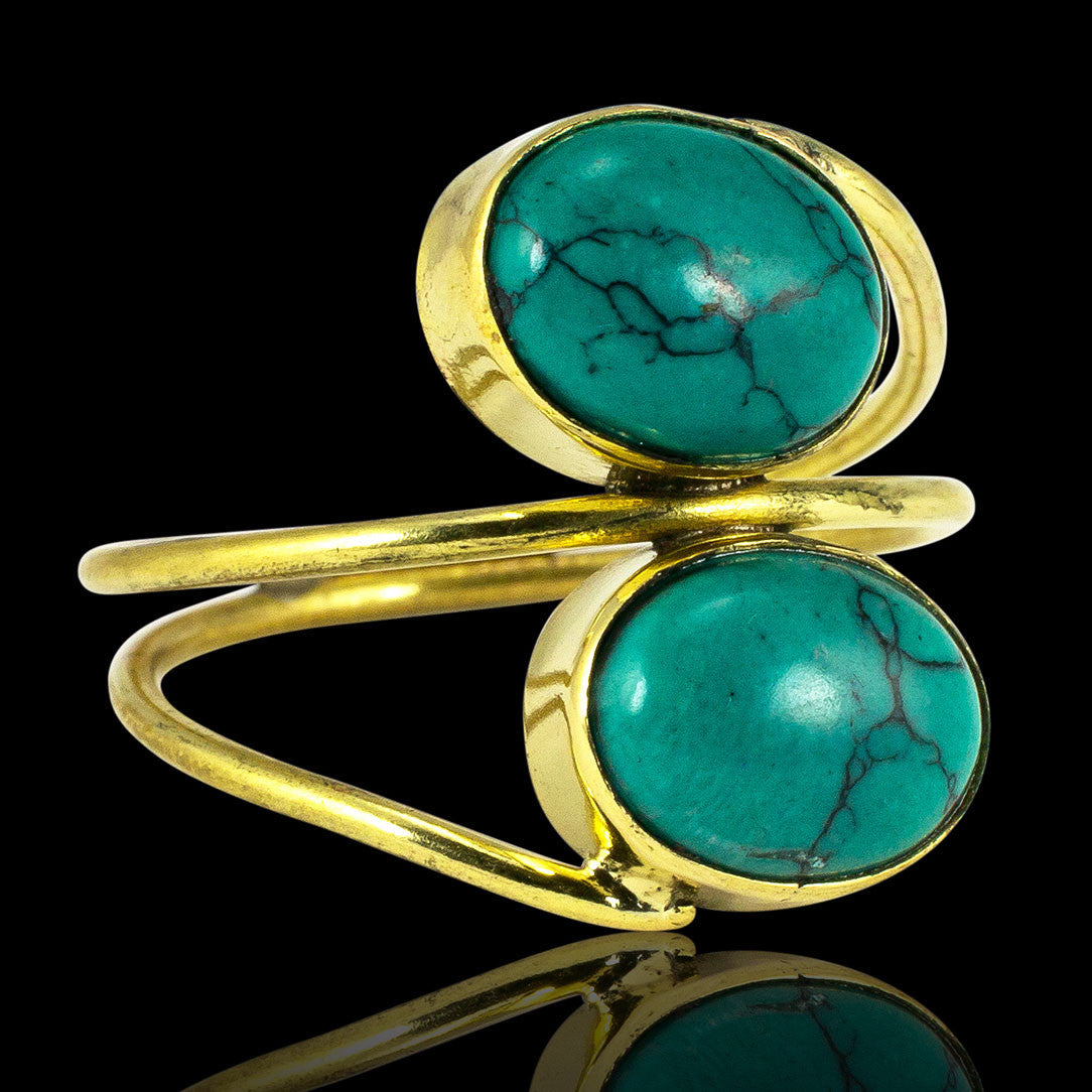 Wrapped Double Turquoise Ring - Brass