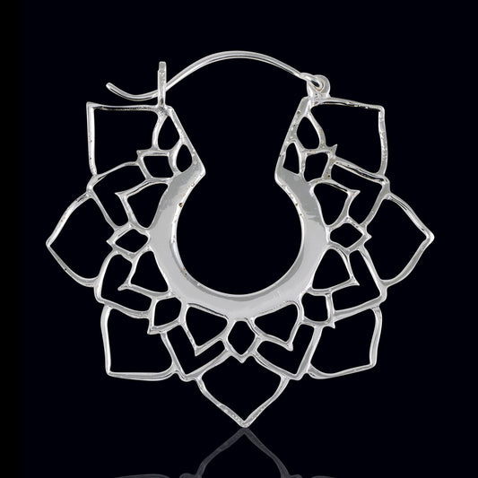 Mandala Lotus Hoops - Silver Post