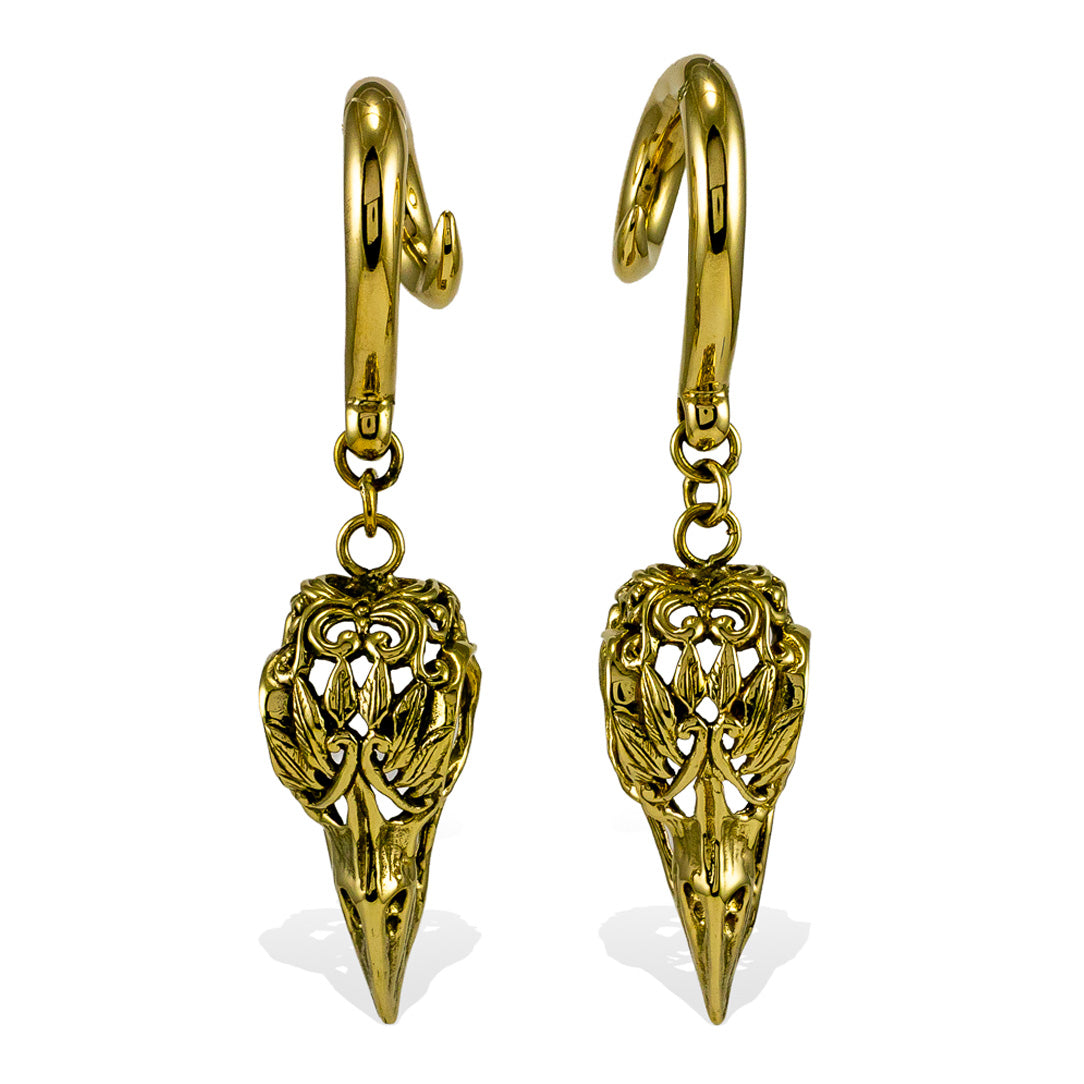 Hanging Feather Ravens - Brass