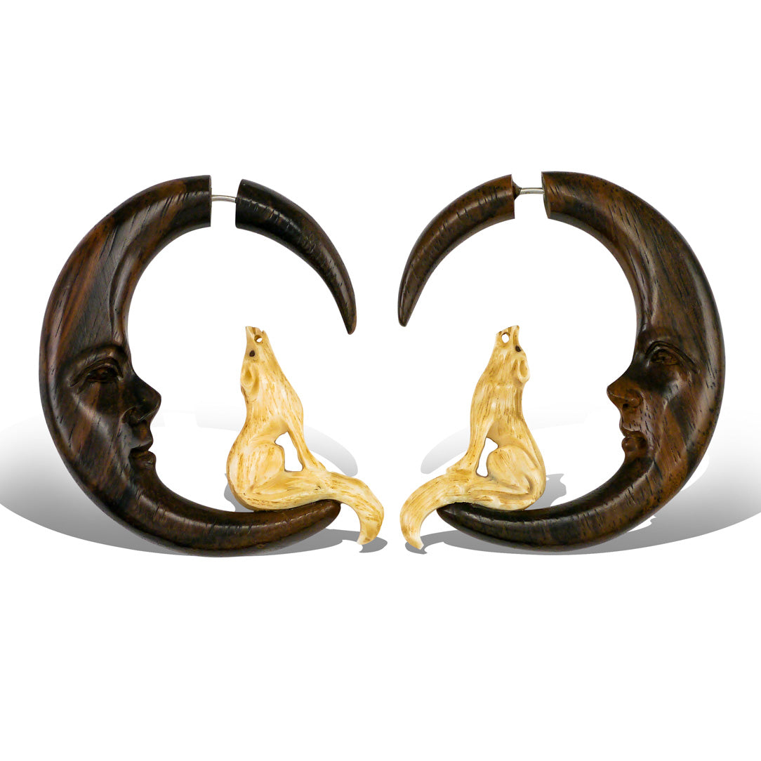 Howling Wolf Hoops - Wood & Bone