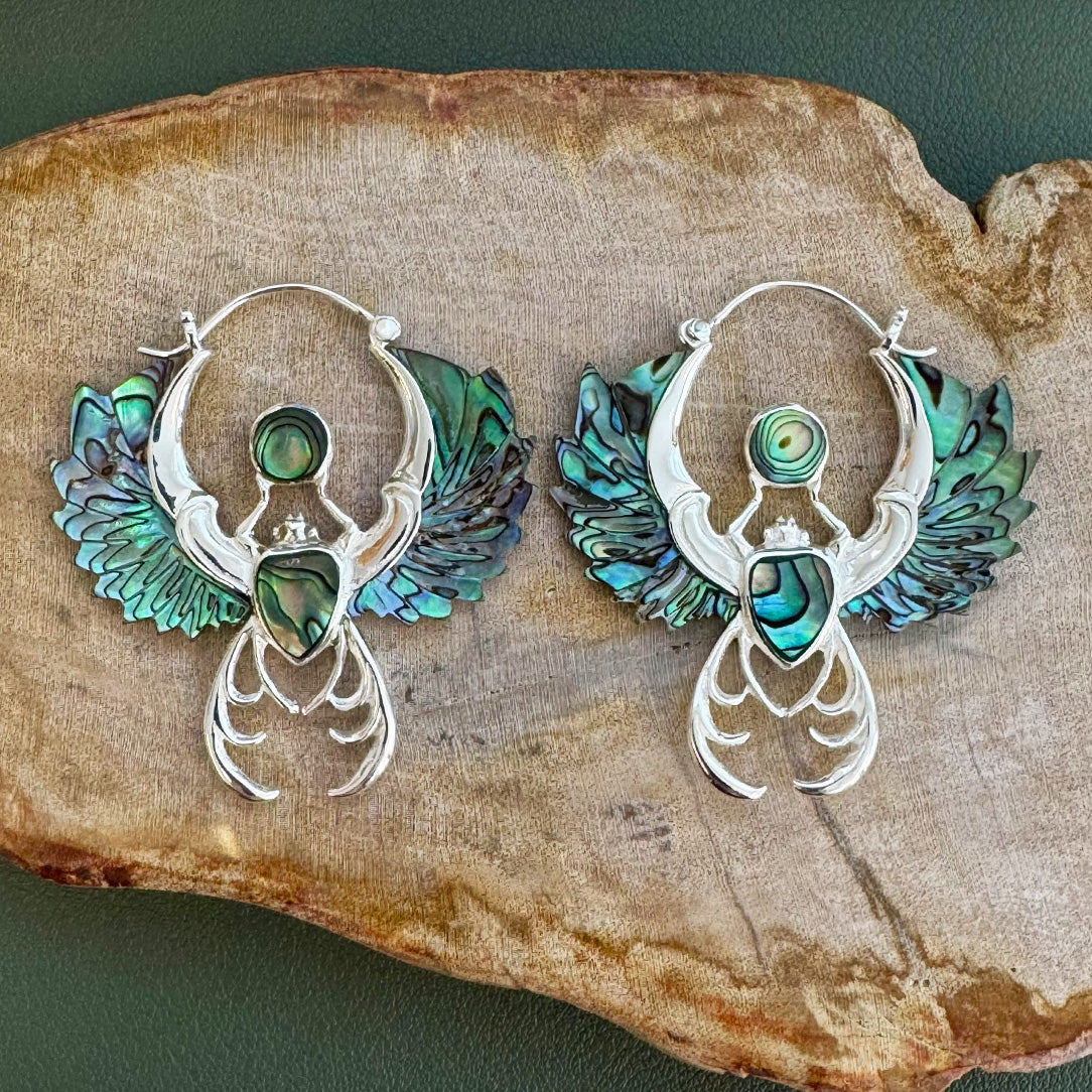 Crowned Scarabs - Abalone & Silver