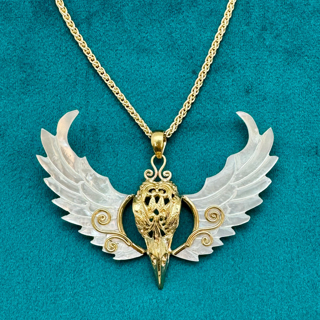 Winged Raven Pendant - Shell