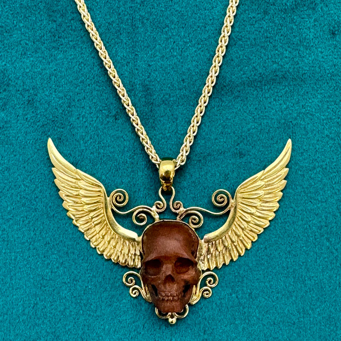 Winged Skull Pendant - Wood