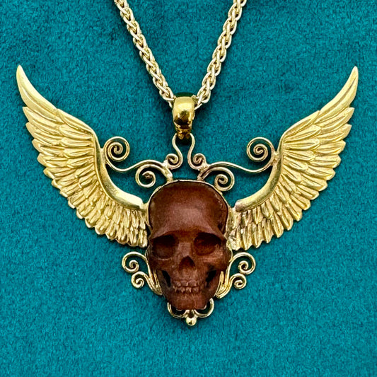 Winged Skull Pendant - Wood
