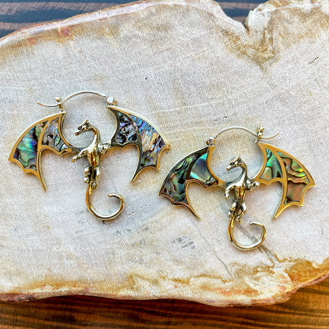 Abalone Winged Dragons - Silver Posts