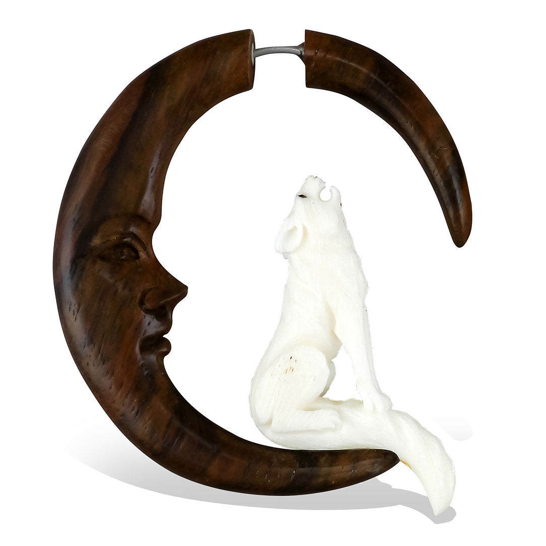 Howling Wolf Hoops - Wood & Bone
