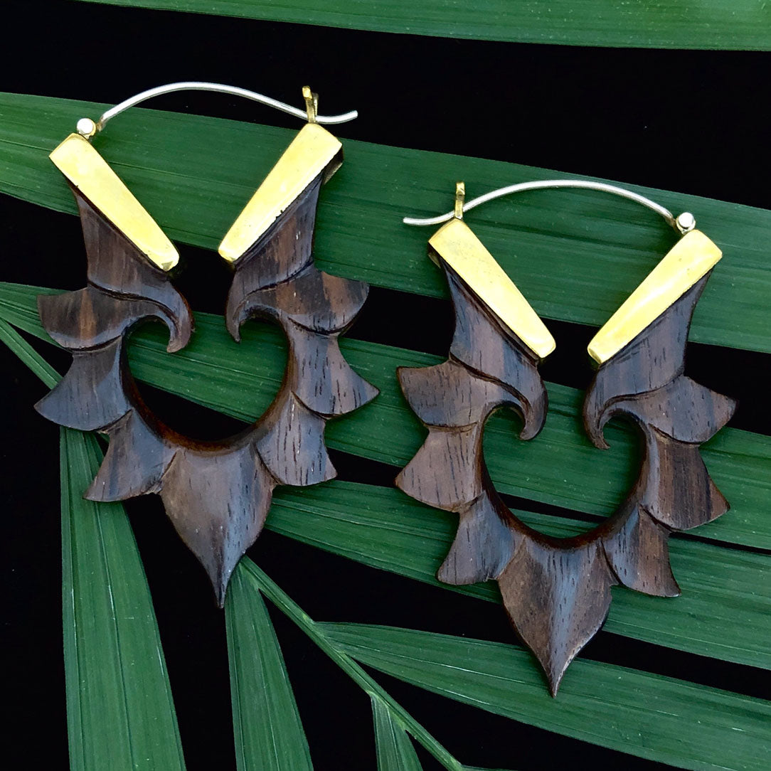 Ornate Lilly Hoops - Wood