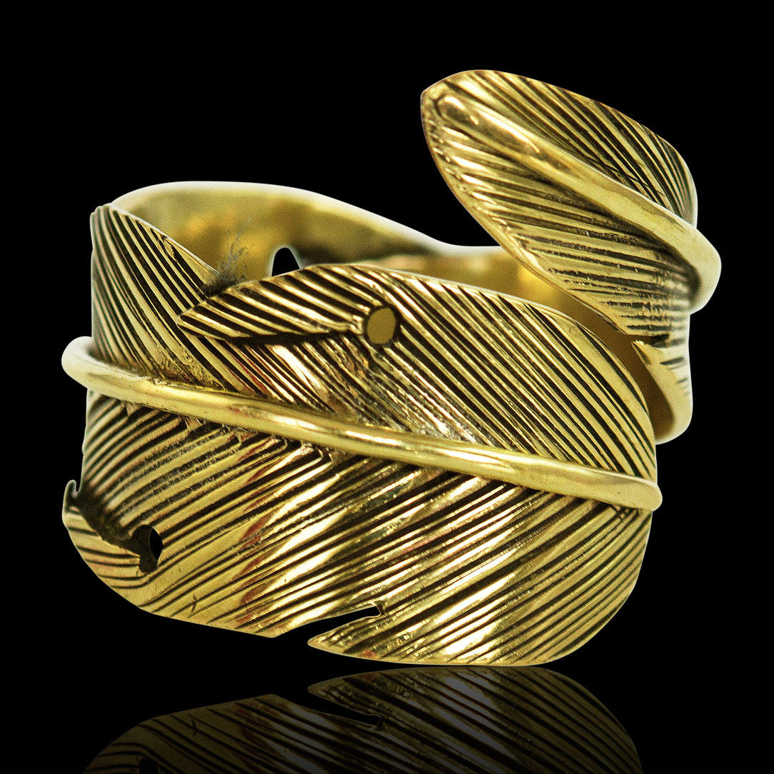 Wrapped Feather Ring - Brass