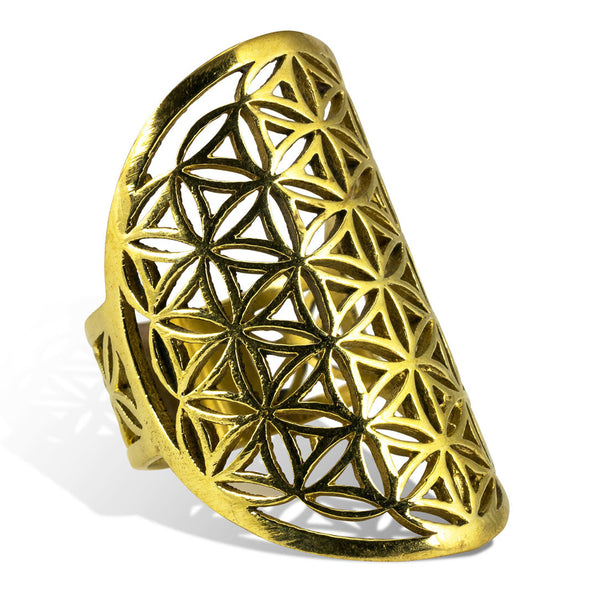 <span>RBR-012<span>: </span></span>Flower of Life Oval Ring - Brass