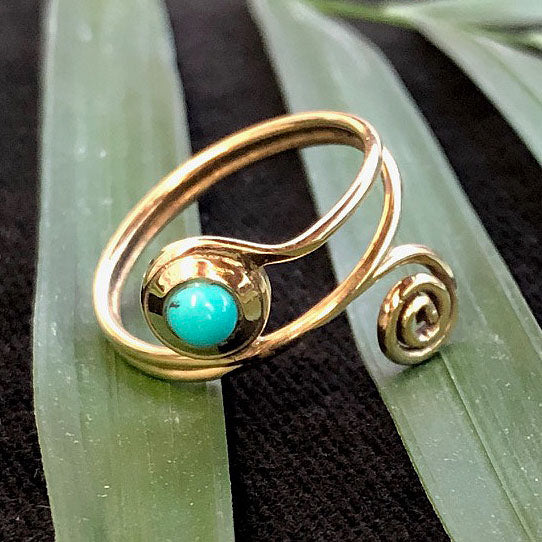 <span>RBR-065<span>: </span></span>Adjustable Turquoise Ring - Brass